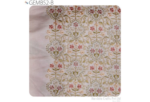 Indian Pink Embroidered Fabric by the yard Kids Embroidery Wedding Dresses Costumes Sewing DIY Crafting Home Decor Curtains Fabric